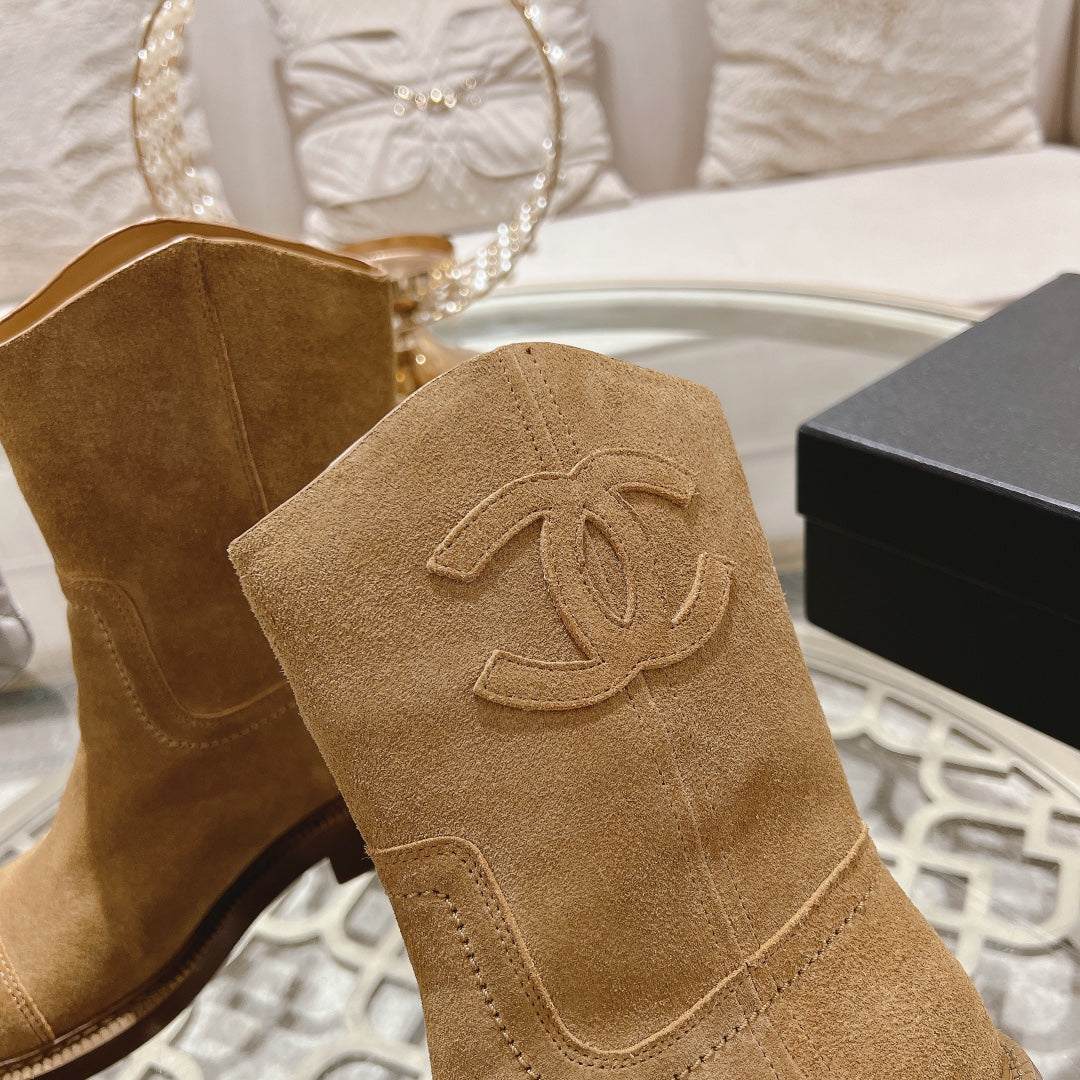 CHANEL Ankle Boots 40mm Dark Beige Suede