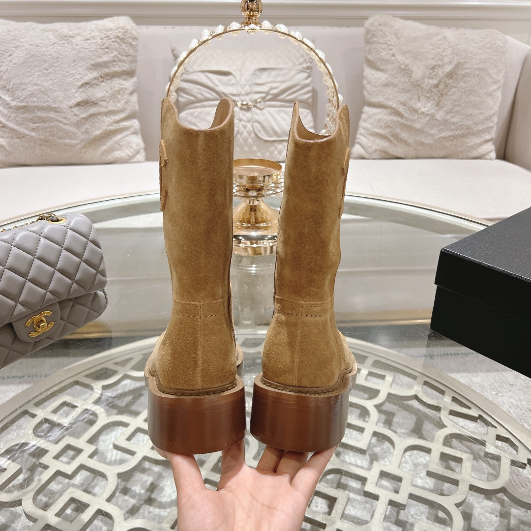 CHANEL Ankle Boots 40mm Dark Beige Suede
