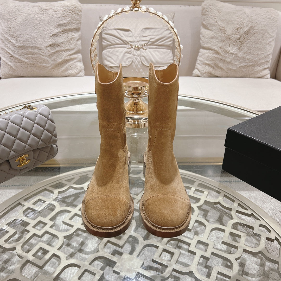 CHANEL Ankle Boots 40mm Dark Beige Suede