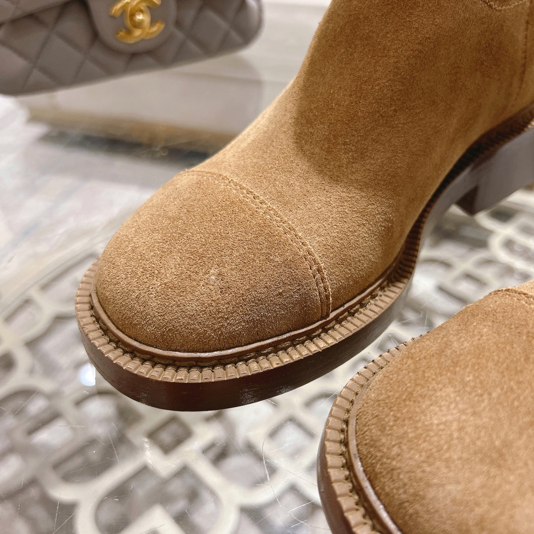 CHANEL Ankle Boots 40mm Dark Beige Suede
