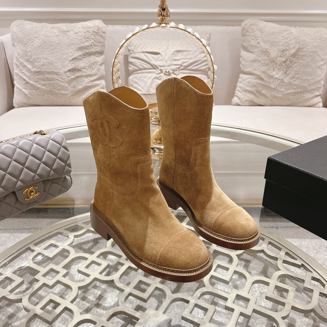CHANEL Ankle Boots 40mm Dark Beige Suede