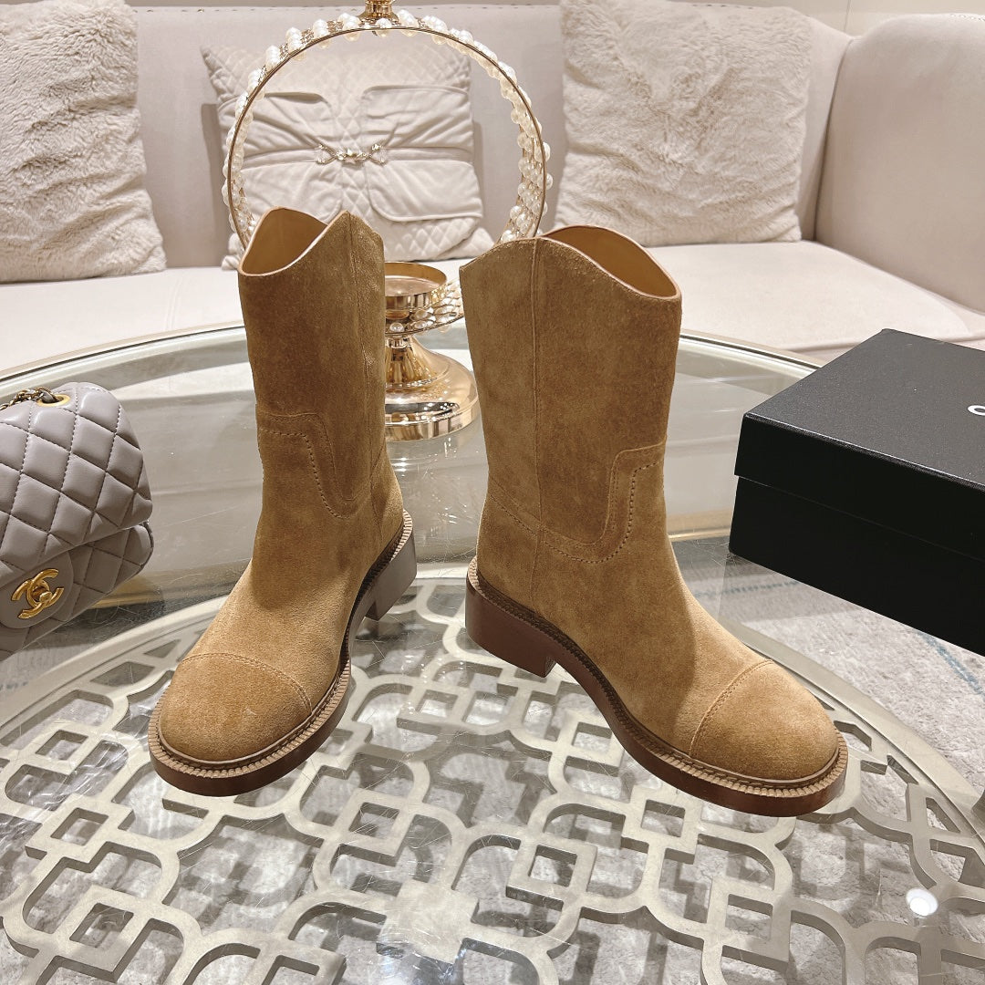 CHANEL Ankle Boots 40mm Dark Beige Suede