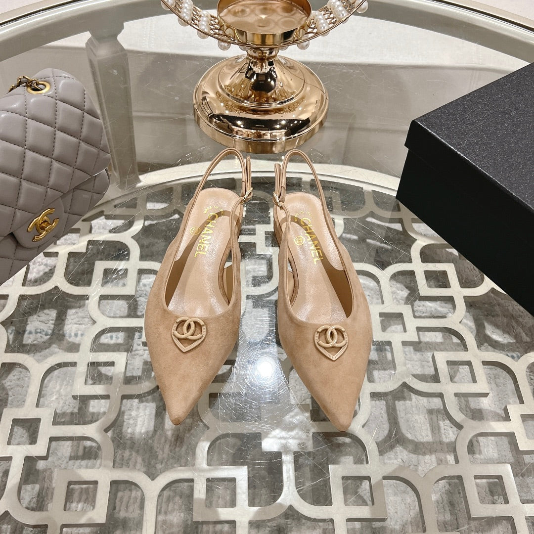 CHANEL 25C Slingback Flats Cream Suede 213331
