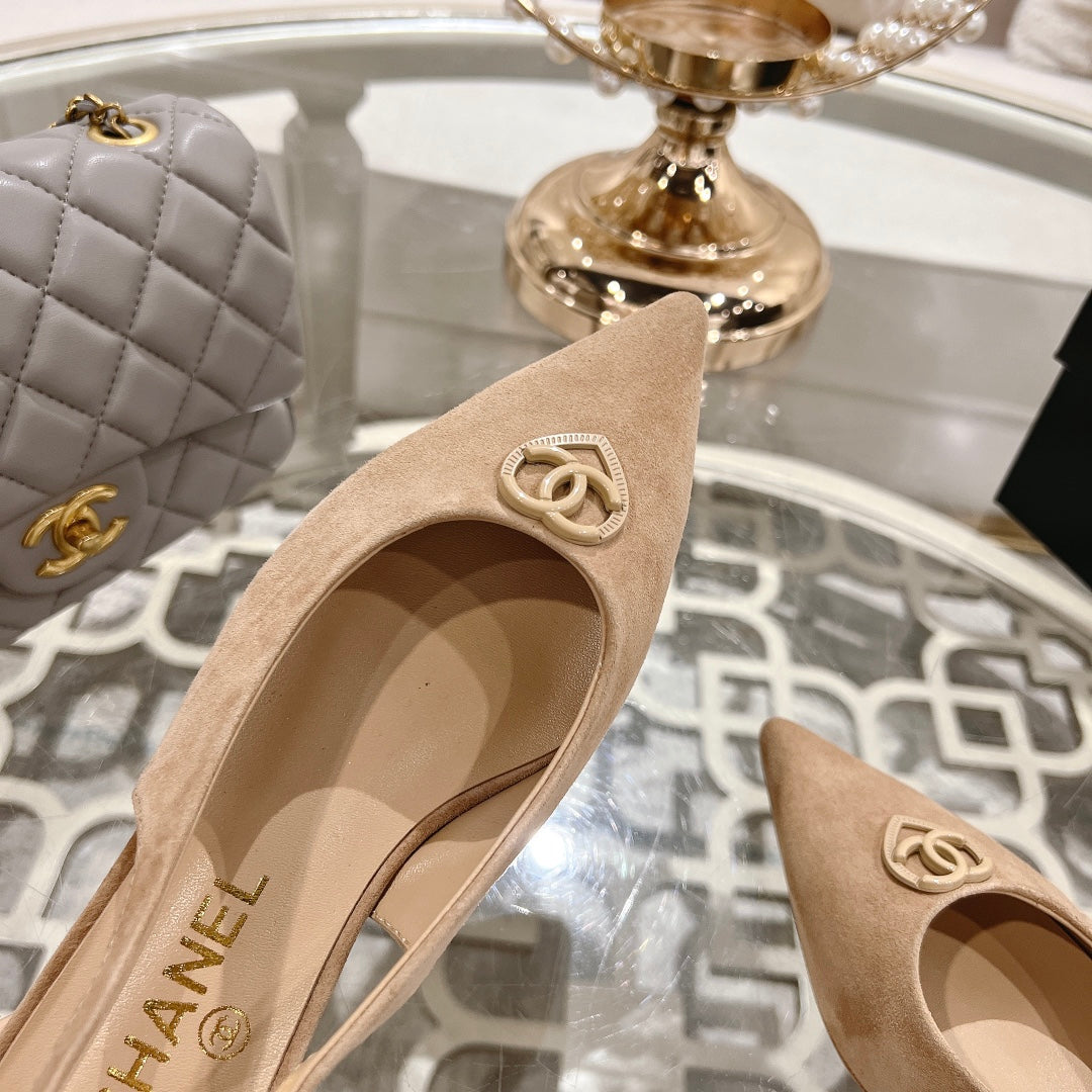 CHANEL 25C Slingback Flats Cream Suede 213331