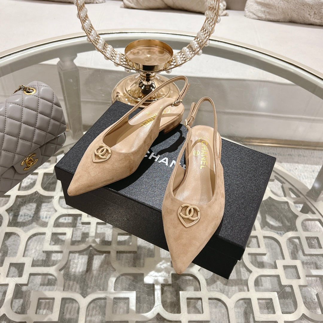 CHANEL 25C Slingback Flats Cream Suede 213331