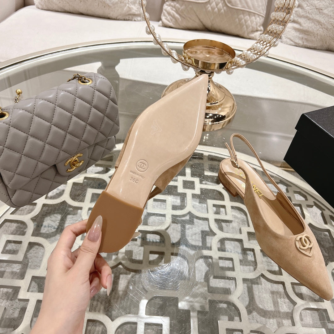 CHANEL 25C Slingback Flats Cream Suede 213331