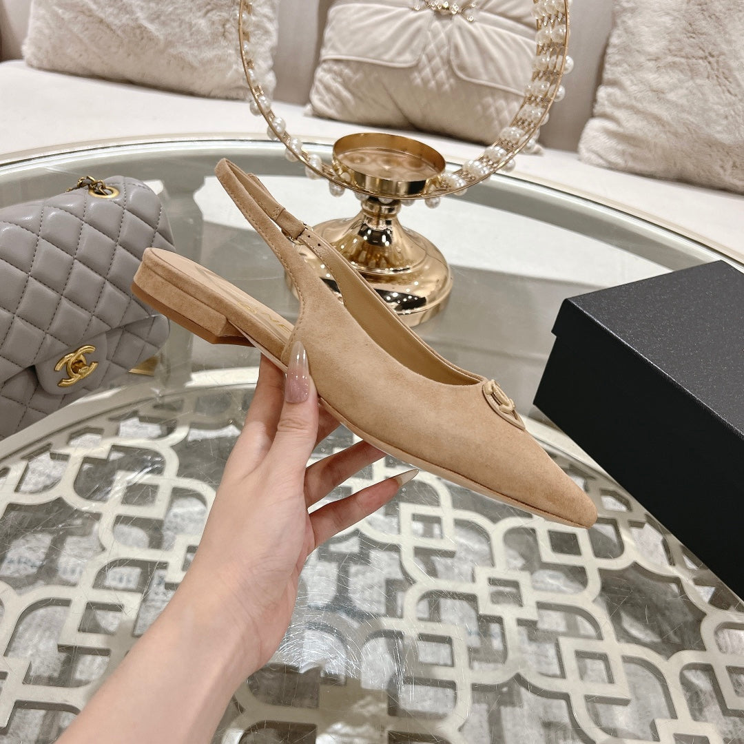 CHANEL 25C Slingback Flats Cream Suede 213331