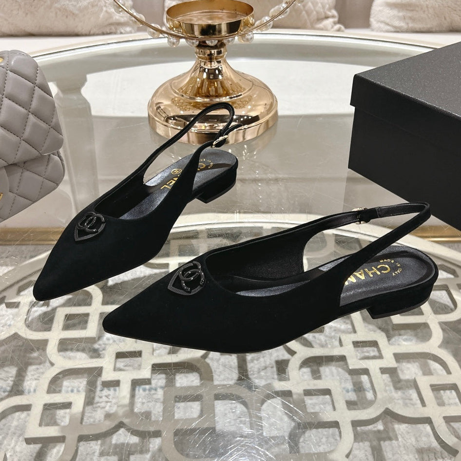CHANEL 25C Slingback Flats Black Suede 213332