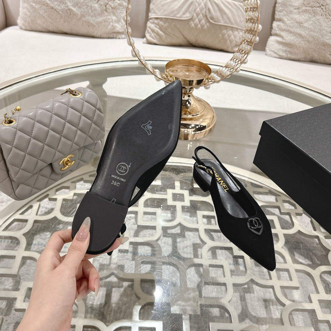 CHANEL 25C Slingback Flats Black Suede 213332