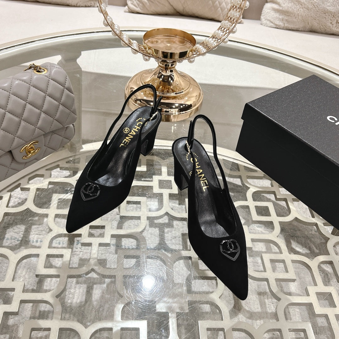 CHANEL 25C Slingback Flats Black Suede 213333
