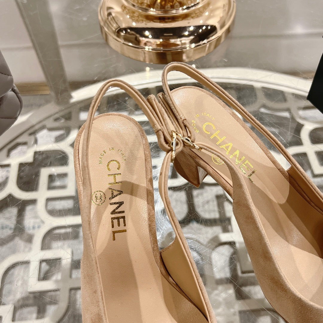 CHANEL 25C Slingback Flats Cream Suede 213334