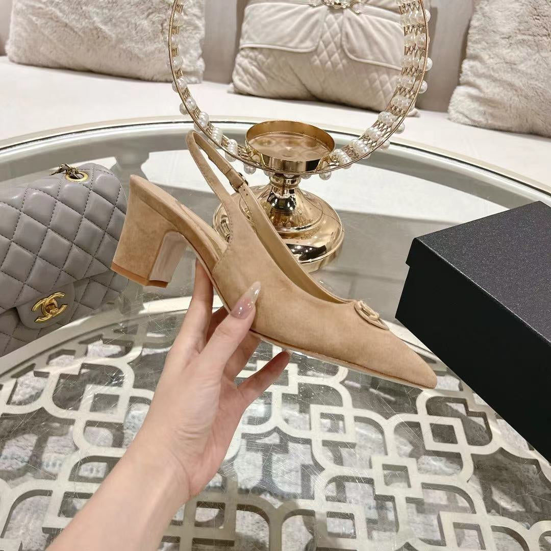 CHANEL 25C Slingback Flats Cream Suede 213334