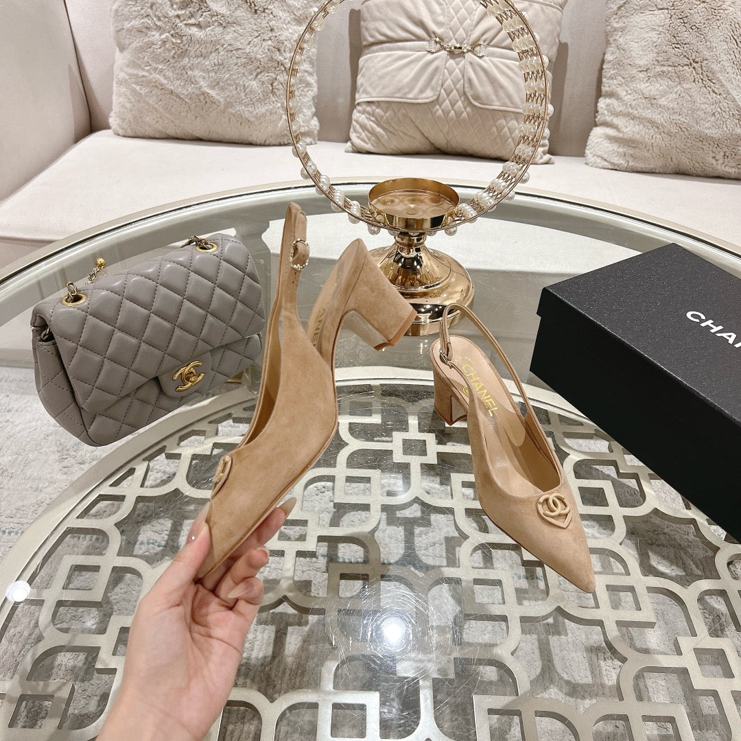 CHANEL 25C Slingback Flats Cream Suede 213334