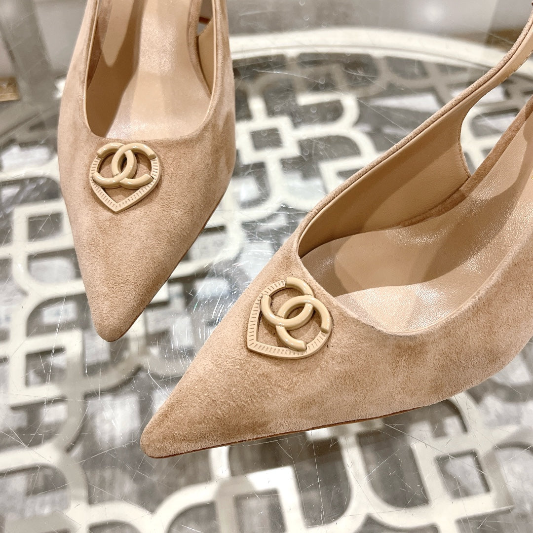 CHANEL 25C Slingback Flats Cream Suede 213334