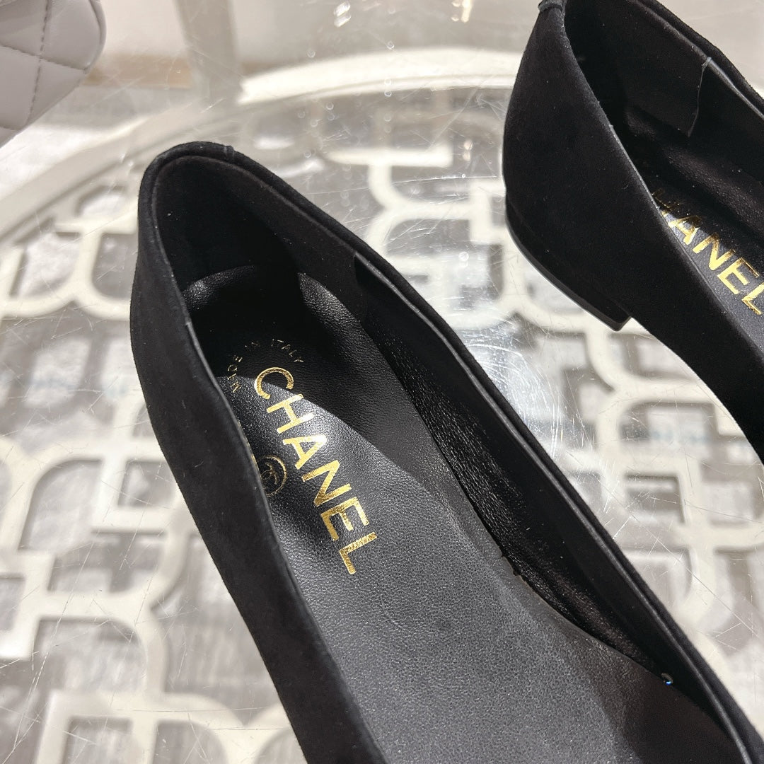 CHANEL 25C Ballet Flats Black Suede 213337