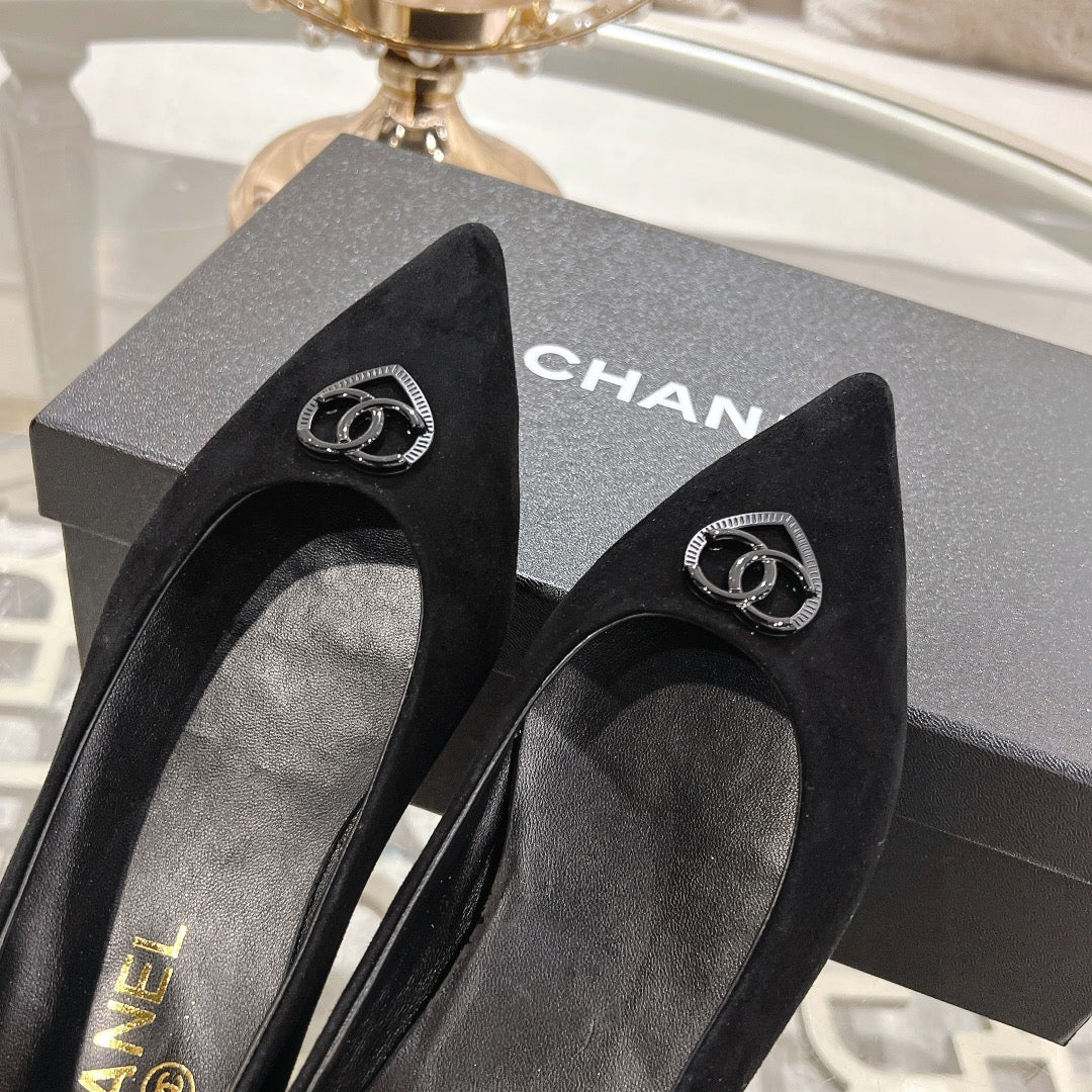 CHANEL 25C Ballet Flats Black Suede 213337