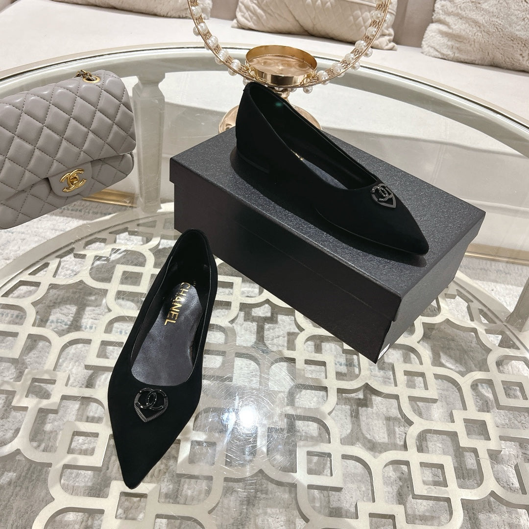 CHANEL 25C Ballet Flats Black Suede 213337