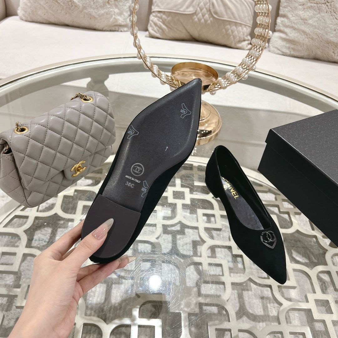 CHANEL 25C Ballet Flats Black Suede 213337