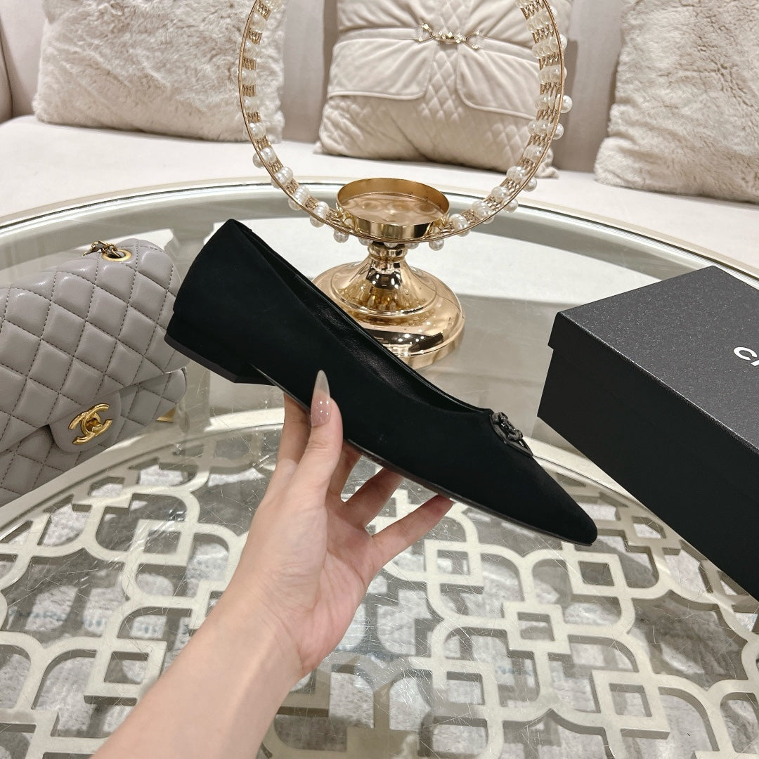 CHANEL 25C Ballet Flats Black Suede 213337