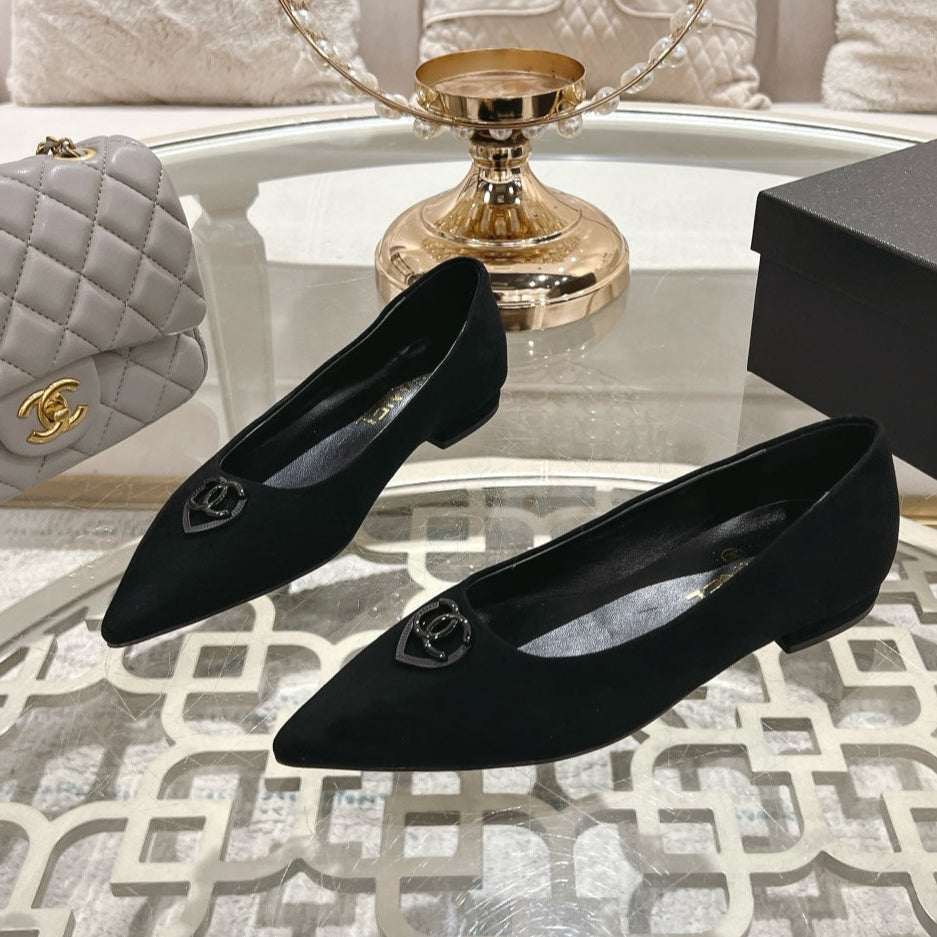CHANEL 25C Ballet Flats Black Suede 213337