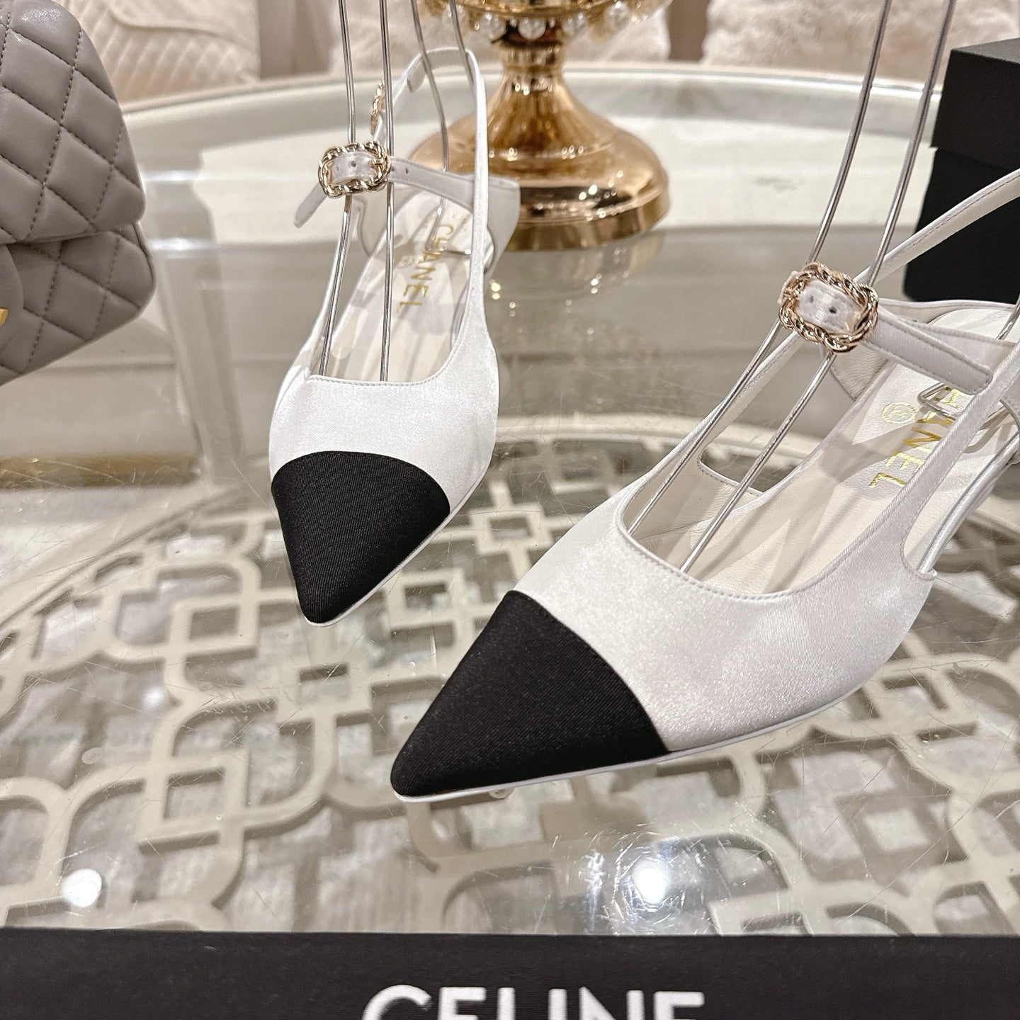 CHANEL 25 Slingback Heel White Silk and Sheepskin 268919