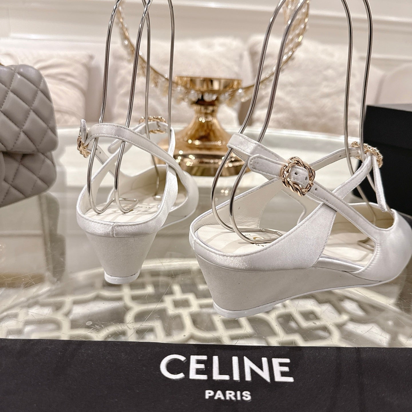 CHANEL 25 Slingback Heel White Silk and Sheepskin 268919