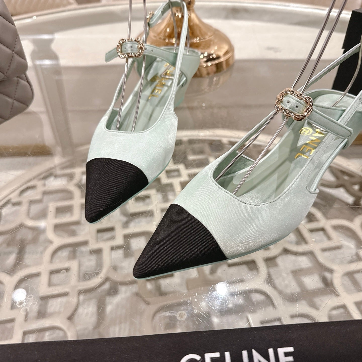CHANEL 25 Slingback Heel Mint Green Silk and Sheepskin 268920