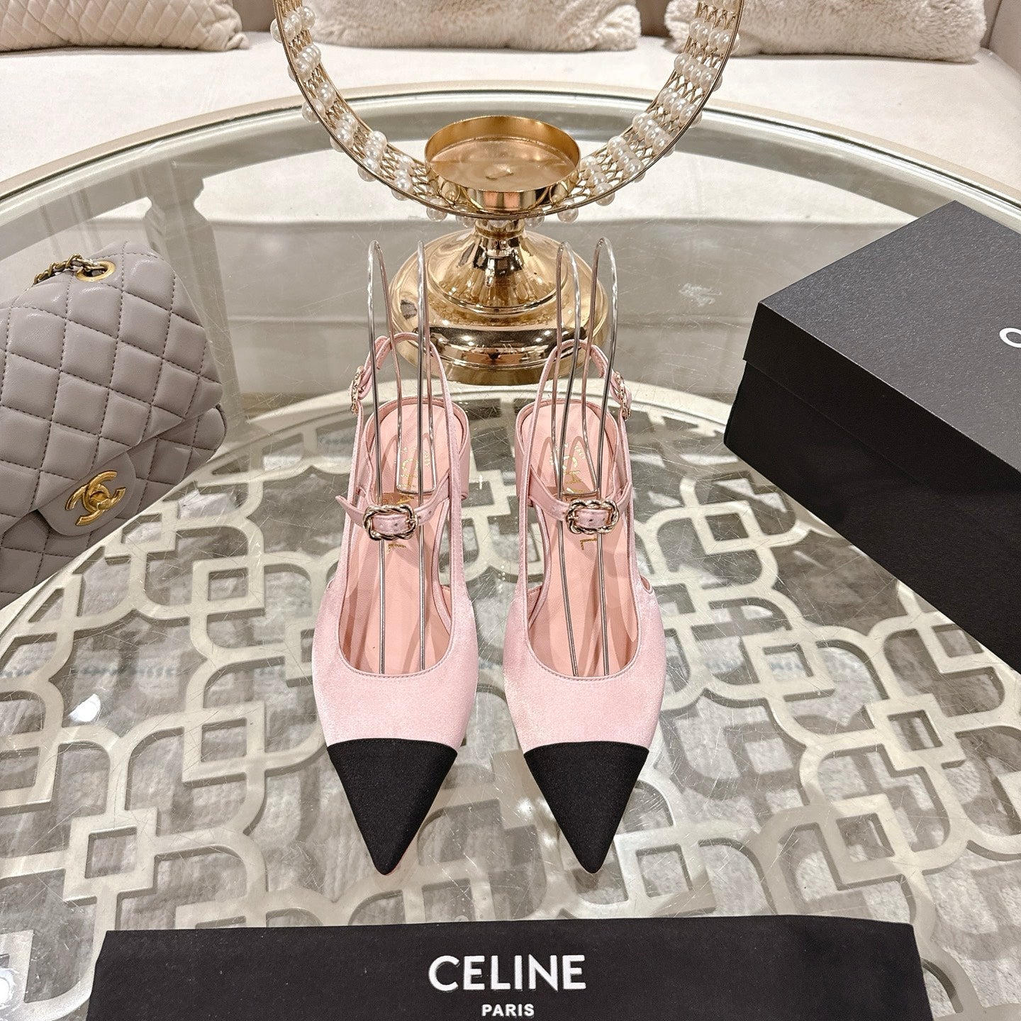 CHANEL 25 Slingback Heel Pink Pastel Silk and Sheepskin 268922