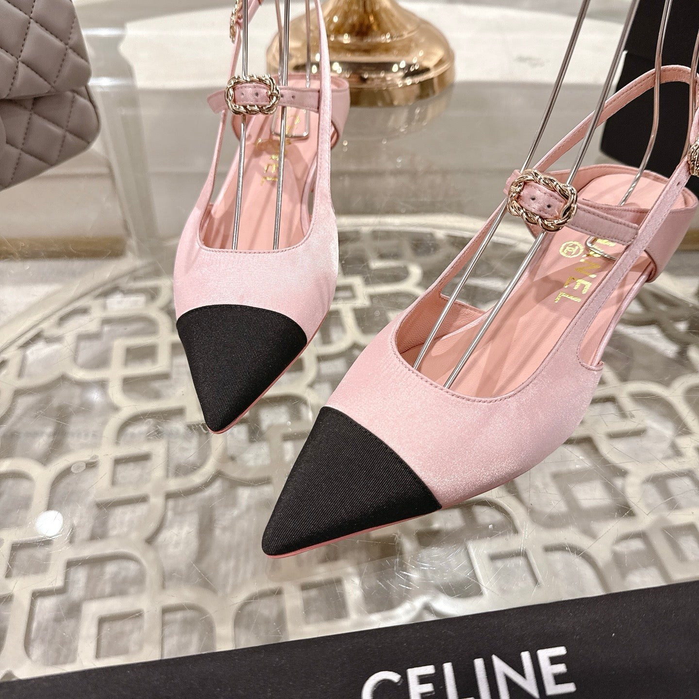 CHANEL 25 Slingback Heel Pink Pastel Silk and Sheepskin 268922