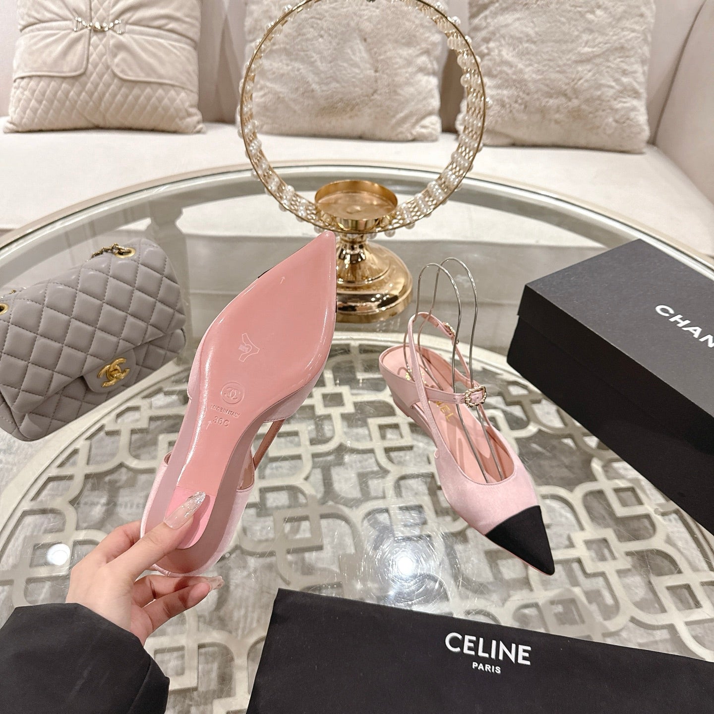 CHANEL 25 Slingback Heel Pink Pastel Silk and Sheepskin 268922