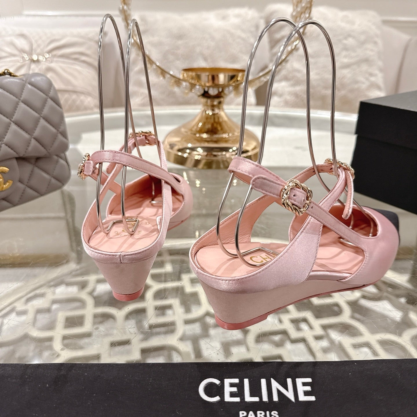 CHANEL 25 Slingback Heel Pink Pastel Silk and Sheepskin 268922