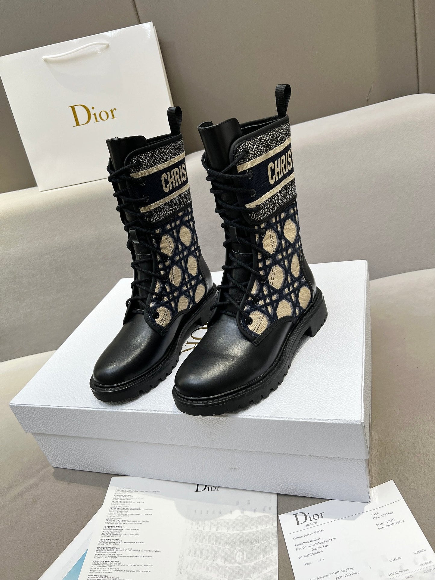 DIOR D-Major Ankle Boot In Charcoal Blue Mix Black Denim Fabric And Lambskin 107723