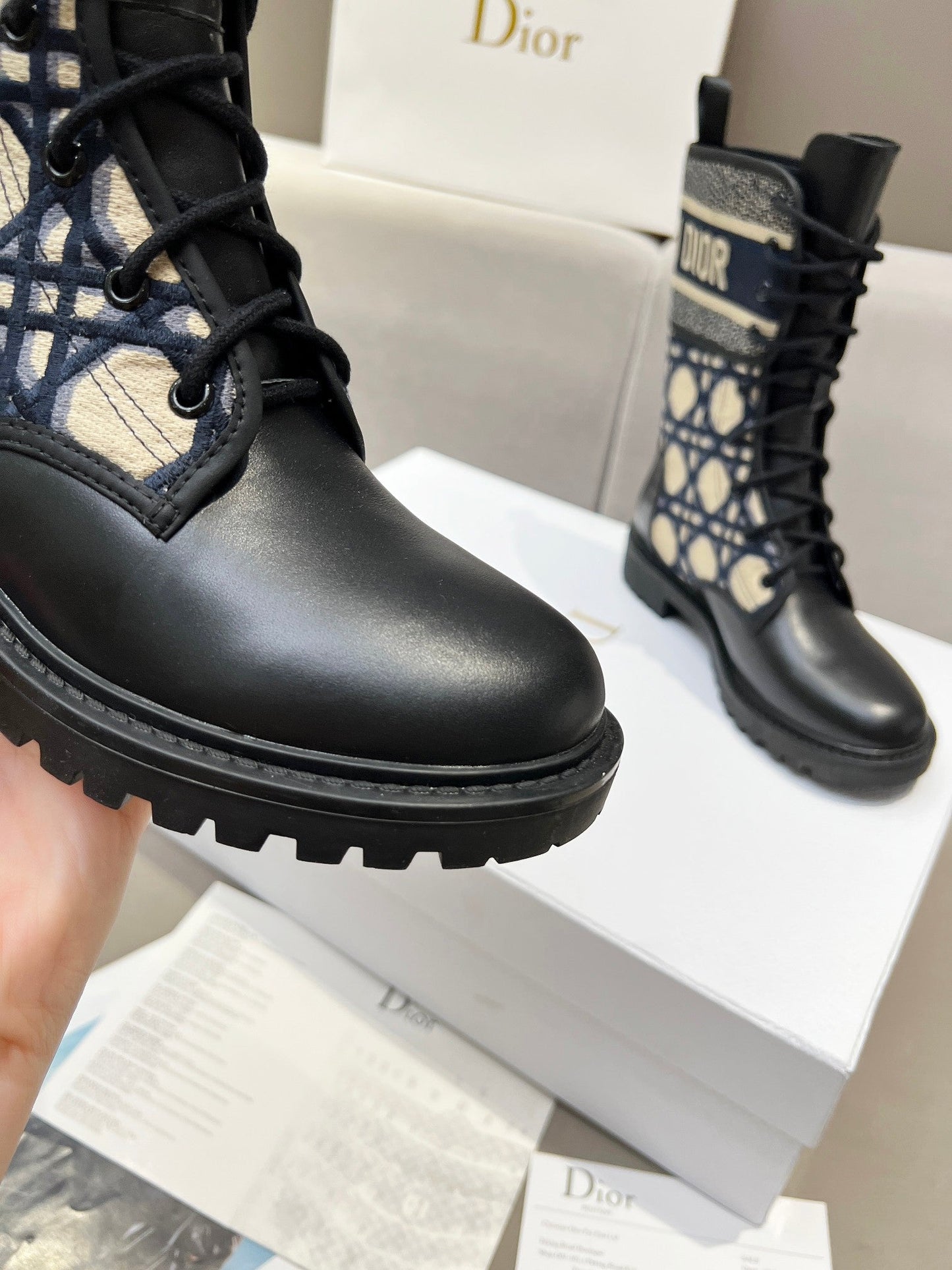 DIOR D-Major Ankle Boot In Charcoal Blue Mix Black Denim Fabric And Lambskin 107723