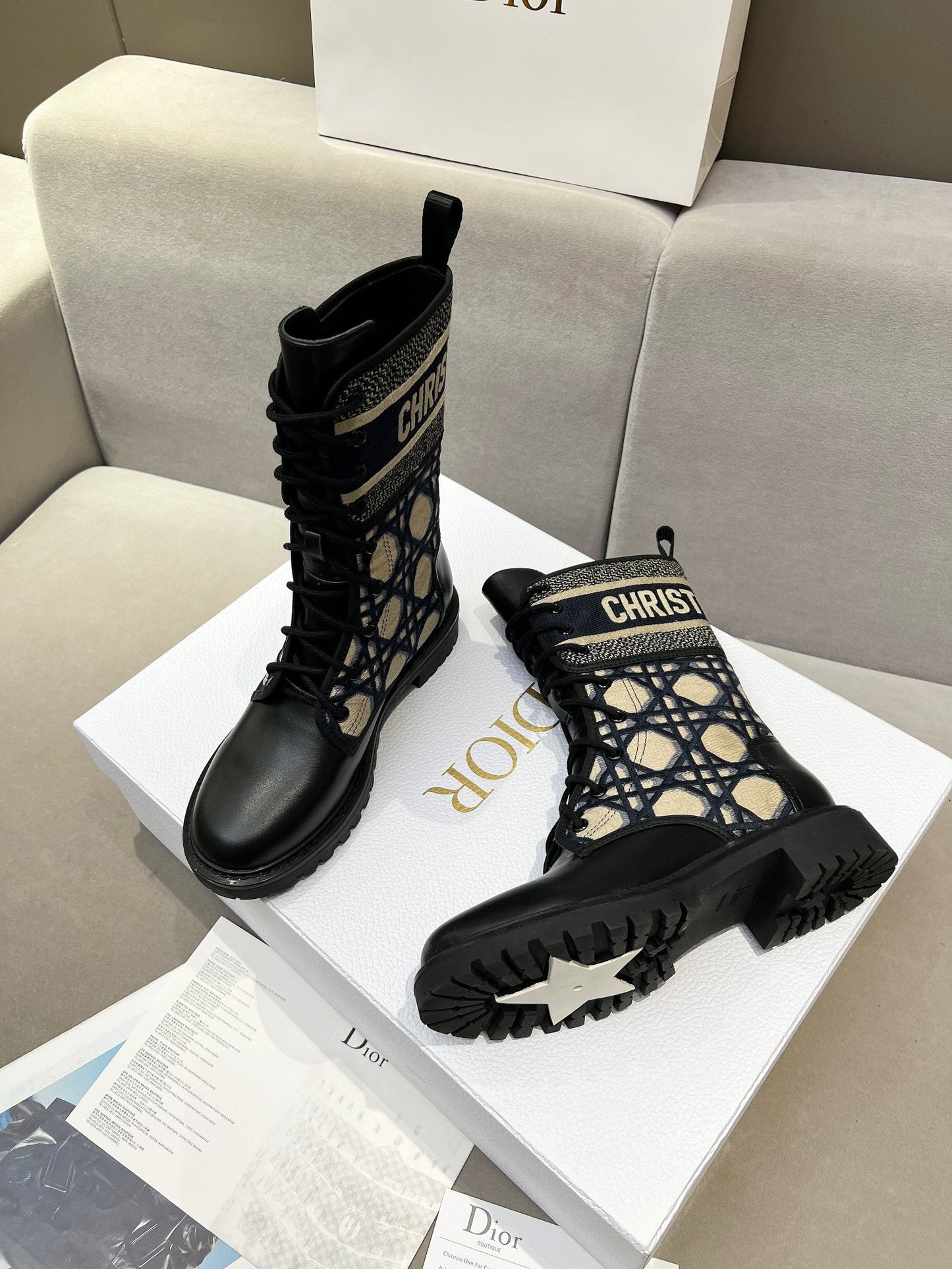 DIOR D-Major Ankle Boot In Charcoal Blue Mix Black Denim Fabric And Lambskin 107723