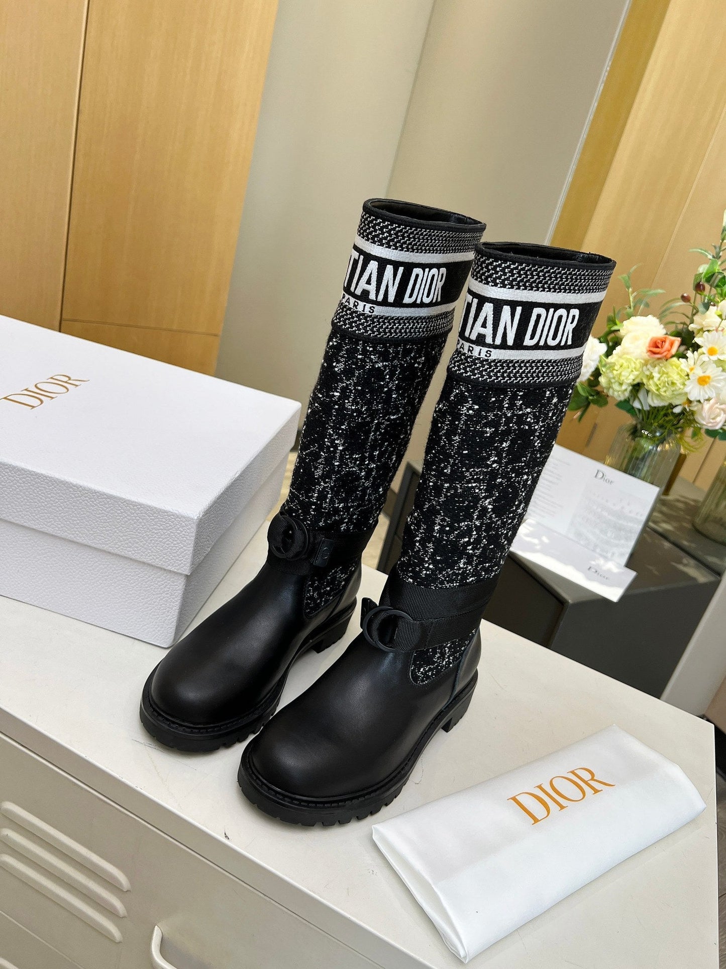 DIOR D-Major Boot In Black Denim Fabric And Lambskin 107716