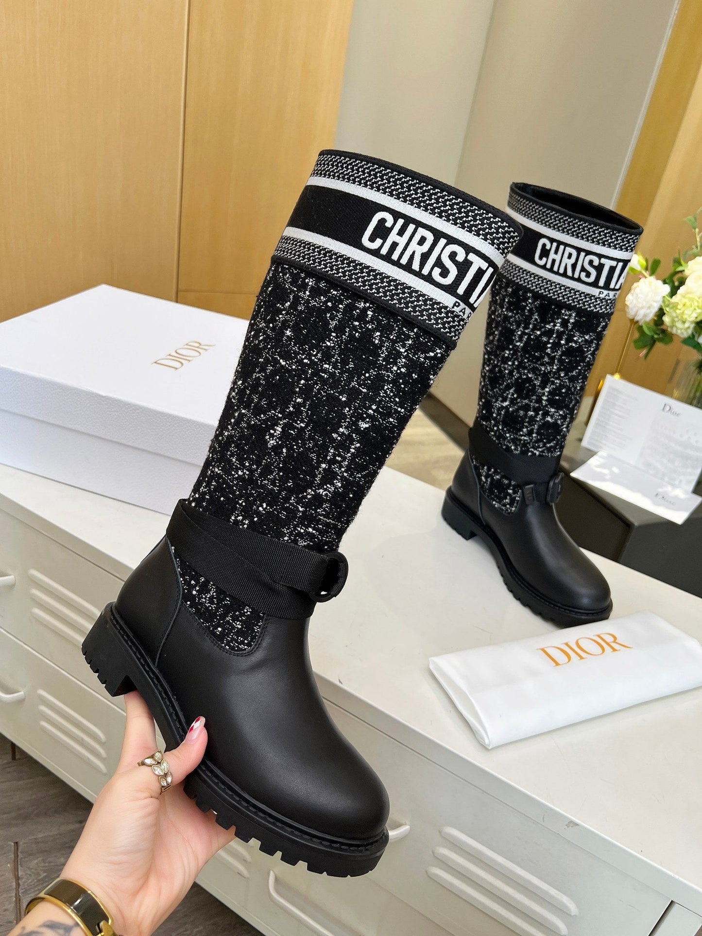 DIOR D-Major Boot In Black Denim Fabric And Lambskin 107716