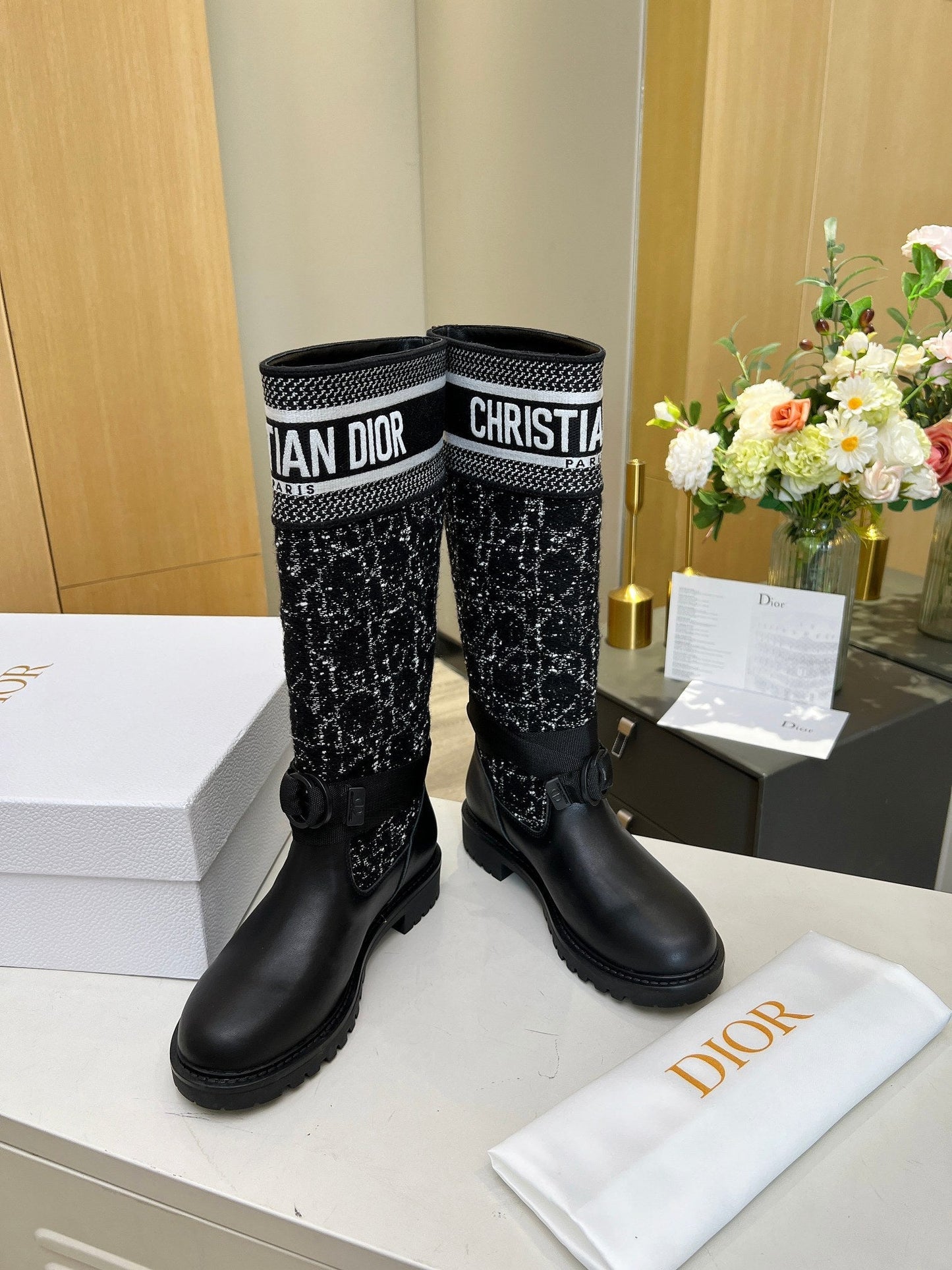 DIOR D-Major Boot In Black Denim Fabric And Lambskin 107716