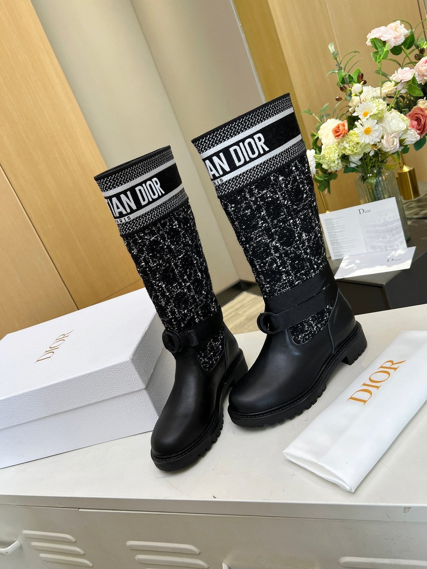 DIOR D-Major Boot In Black Denim Fabric And Lambskin 107716