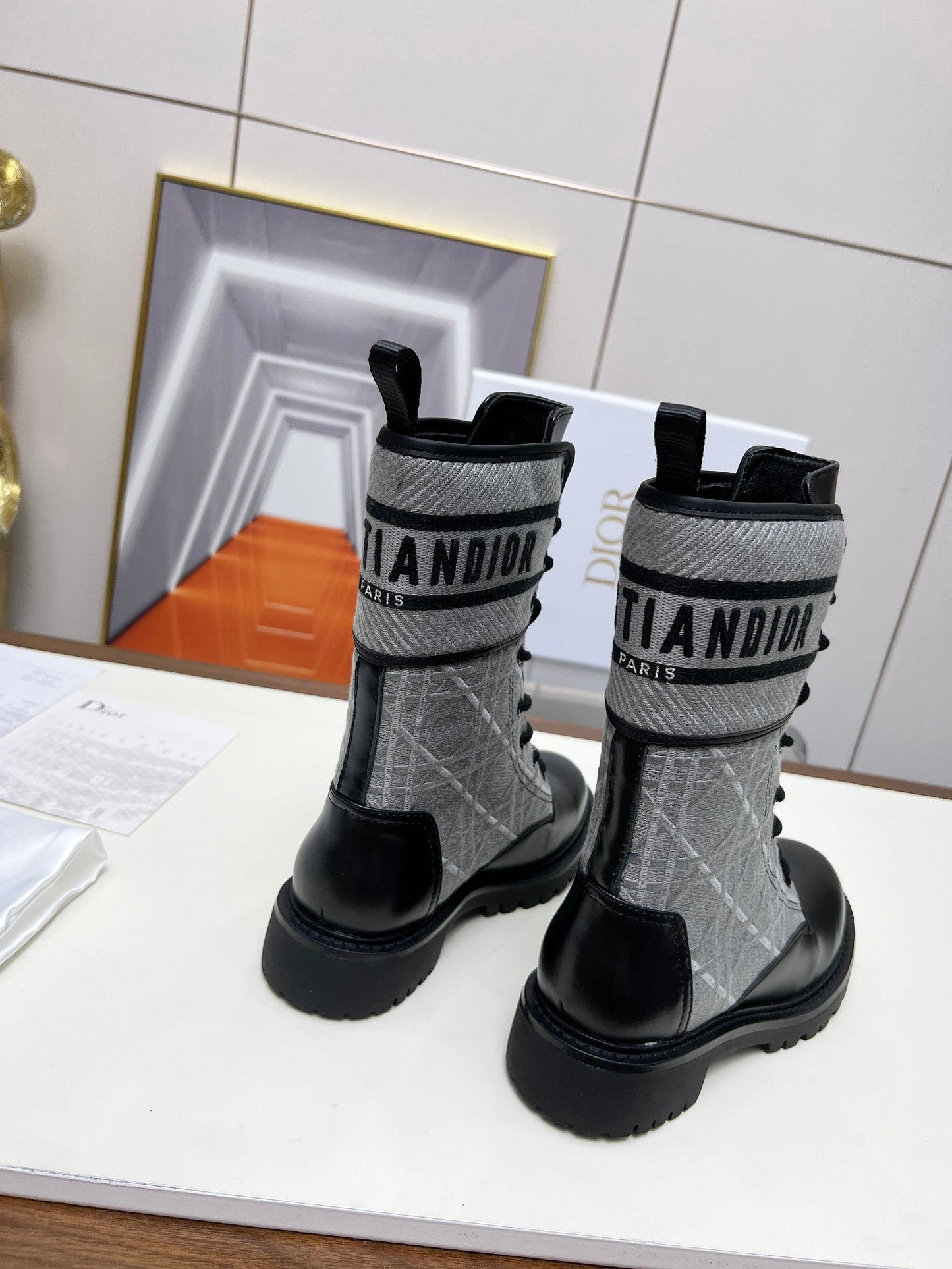 DIOR D-Major Ankle Boot In Grey Mix Black Denim Fabric And Lambskin 107724