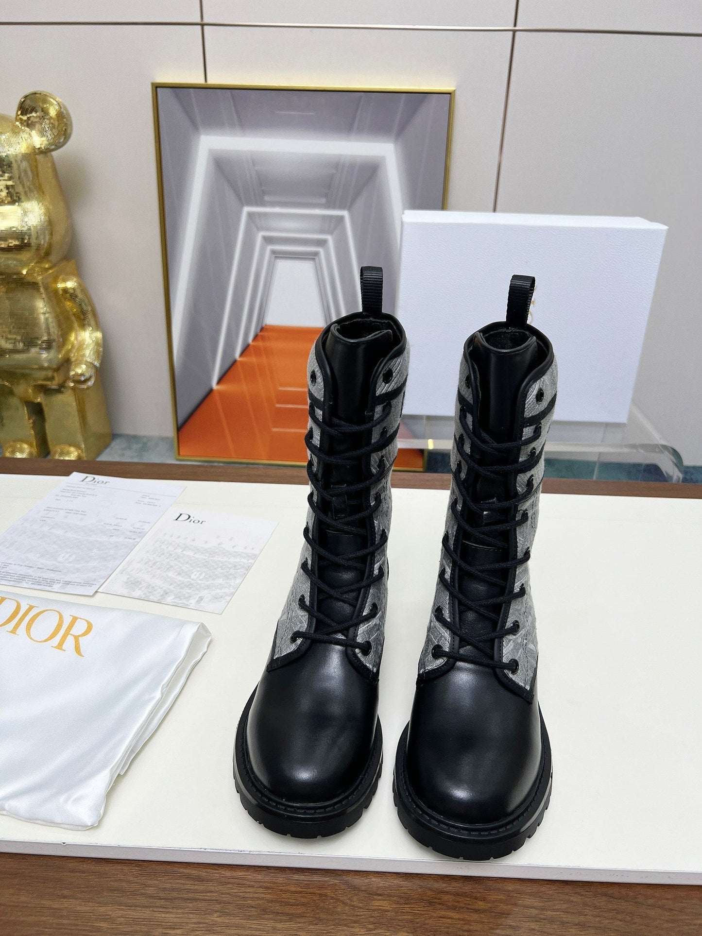 DIOR D-Major Ankle Boot In Grey Mix Black Denim Fabric And Lambskin 107724