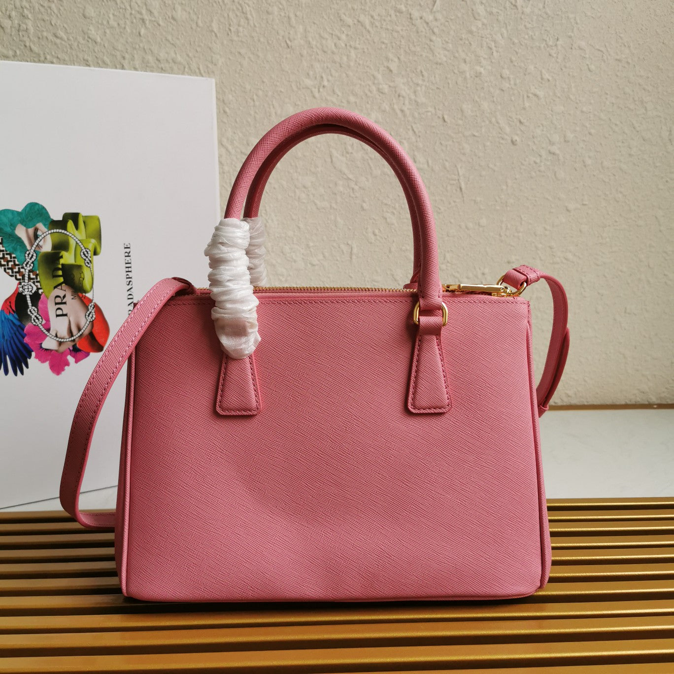 PRADA GALLERIA 28 BAG IN LIGHT PINK SAFFIANO LEATHER