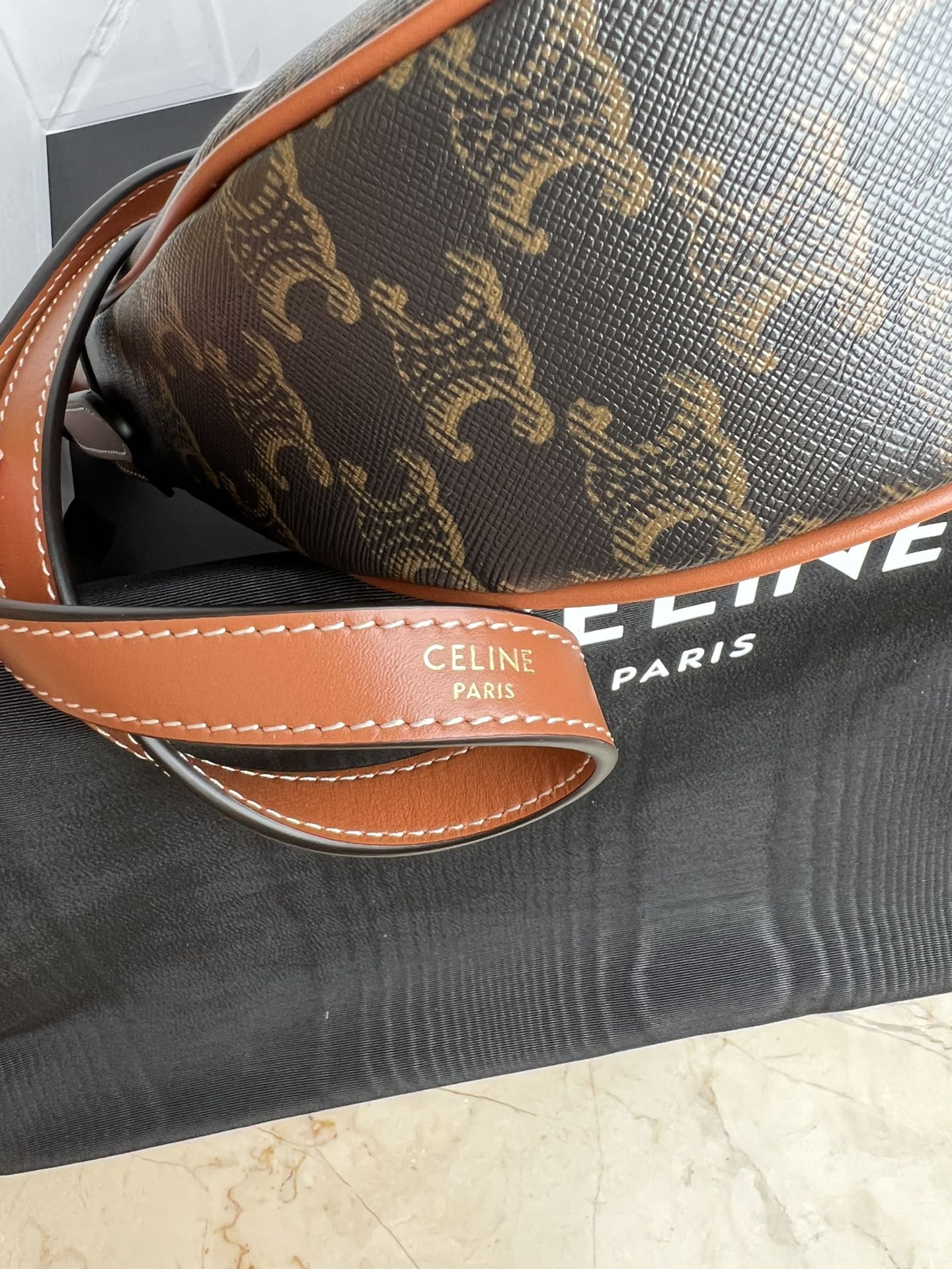 Celine small heloise 23cm cuir triomphe canvas brown calfskin