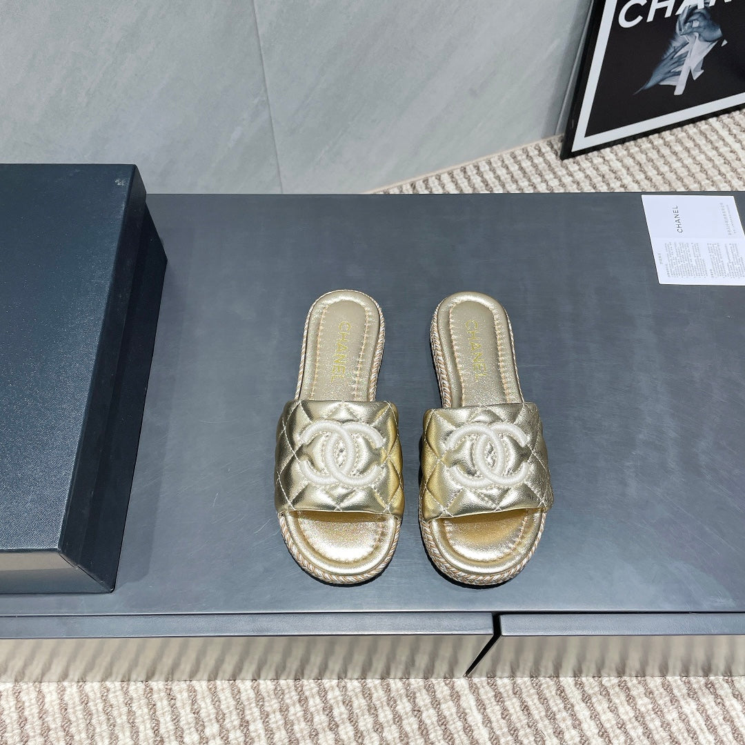 CHANEL 25 Espadrilles Sandal Quilted Calfskin