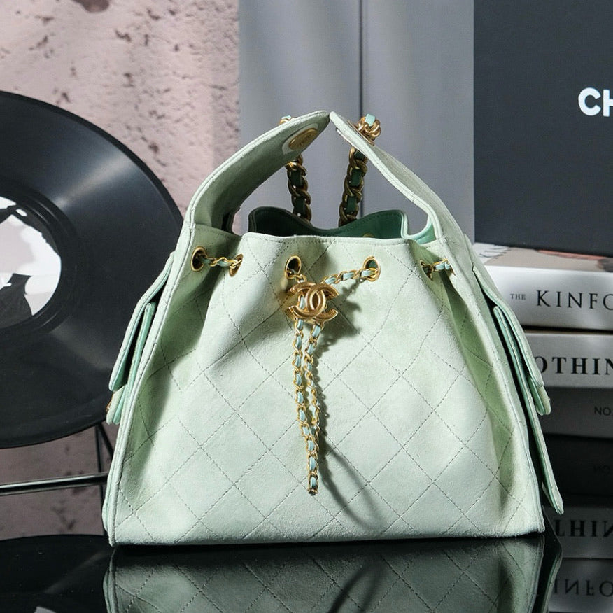 CHANEL 25C Hobo Bag 30cm Light Green Suede