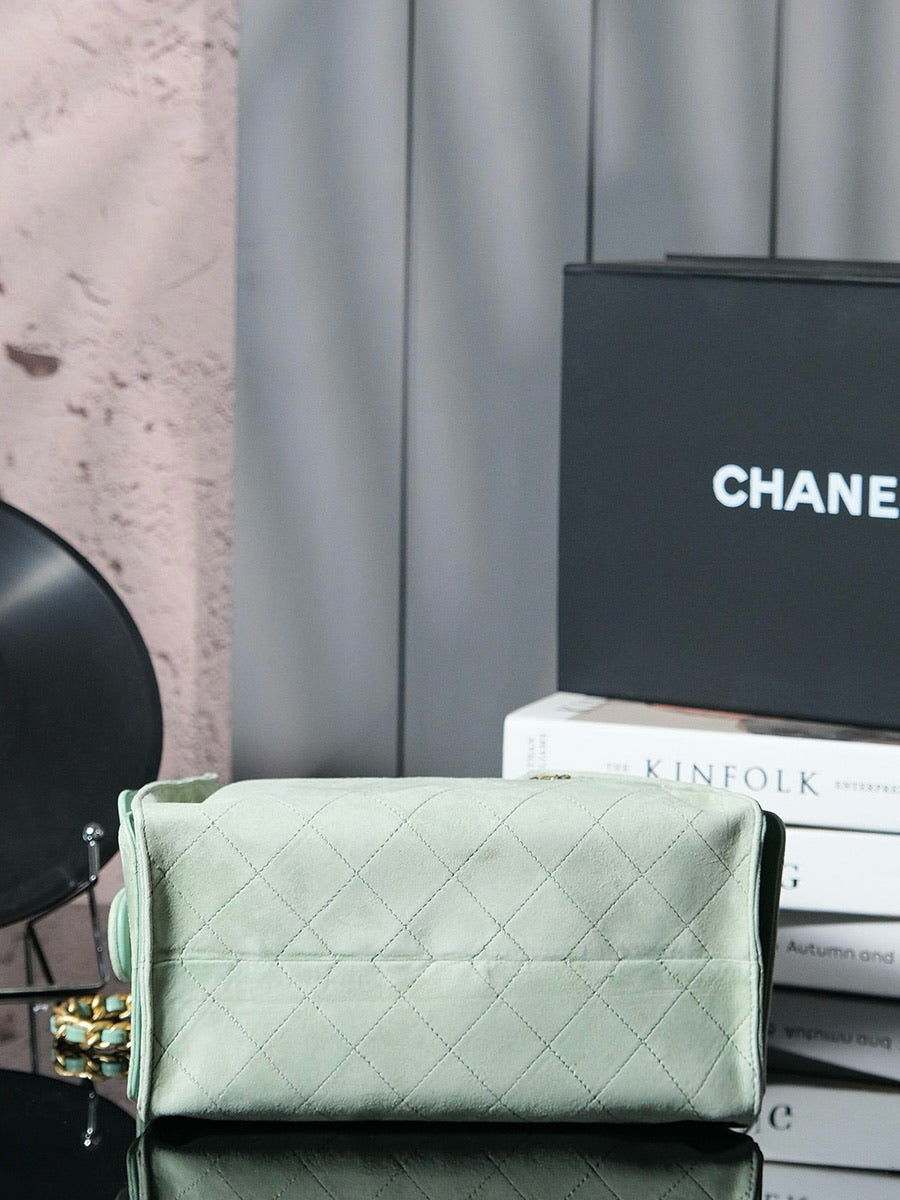 CHANEL 25C Hobo Bag 30cm Light Green Suede