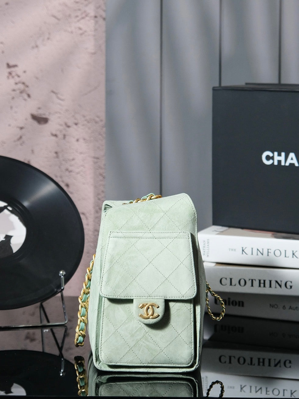 CHANEL 25C Hobo Bag 30cm Light Green Suede