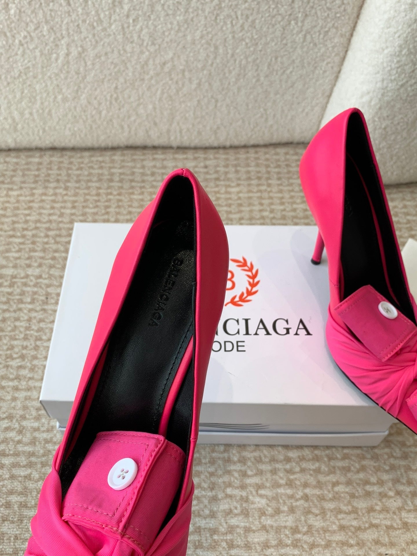 Balanciaga KNIFE CHEMISE HIGH PUMPS IN BRIGHT PINK COTTON AND CALFSKIN