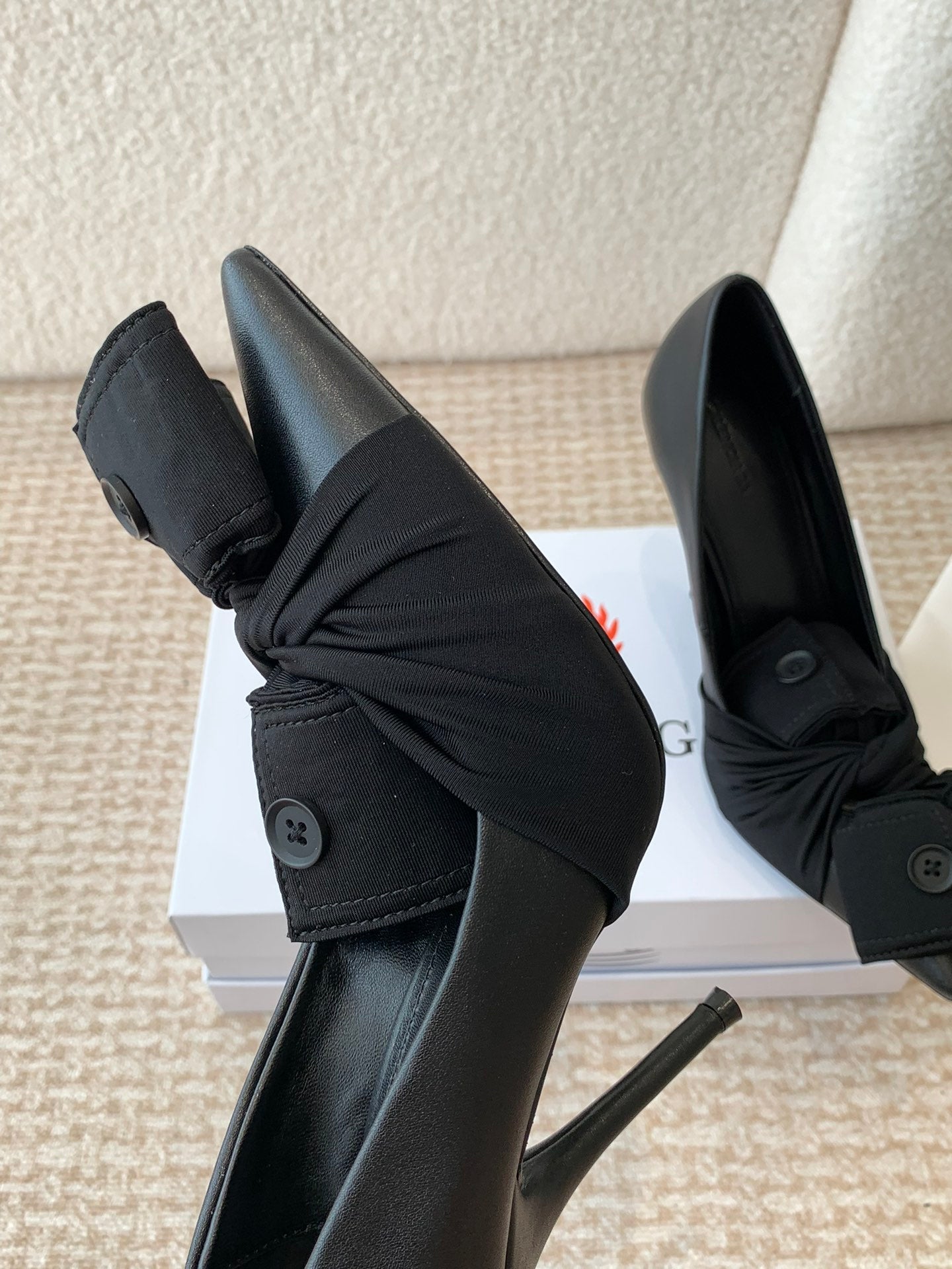 Balanciaga KNIFE CHEMISE HIGH PUMPS IN BLACK COTTON AND CALFSKIN