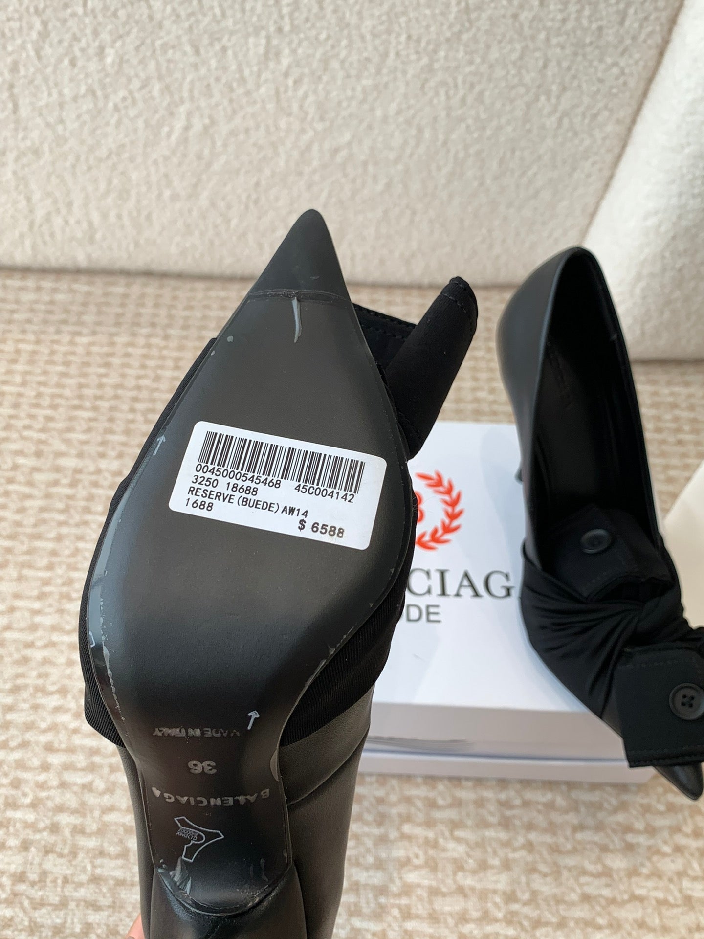 Balanciaga KNIFE CHEMISE HIGH PUMPS IN BLACK COTTON AND CALFSKIN