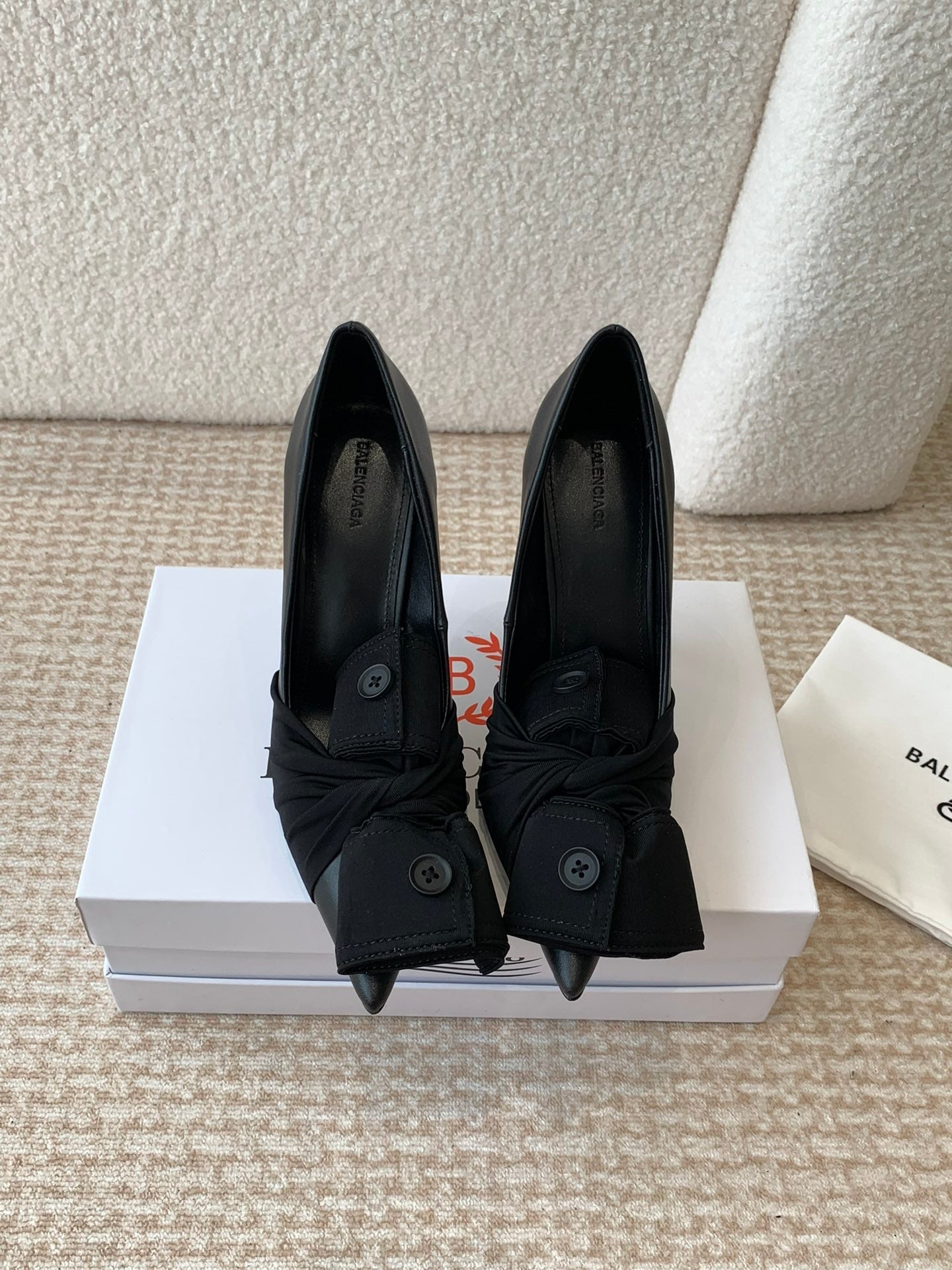 Balanciaga KNIFE CHEMISE HIGH PUMPS IN BLACK COTTON AND CALFSKIN